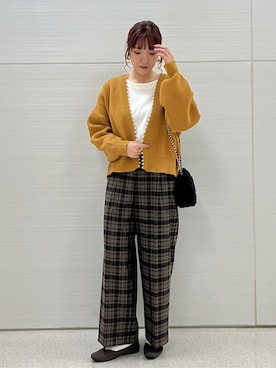 「SHOO・LA・RUE（シューラルー）の◆【高レビュー】洗えてサラサラ スクエアニットパンプス（パンプス、ブラウン系）」を使った、Juraさん（レディース・162cm）の秋コーディネート