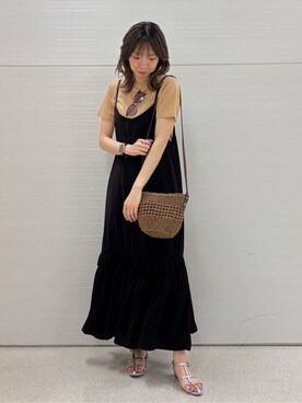 「DRESKIP（ドレスキップ）の【S-LL】大人のラメ感 テレコ半袖トップス（Tシャツ/カットソー、オレンジ系）」を使った、Juraさん（レディース・162cm）の夏コーディネート