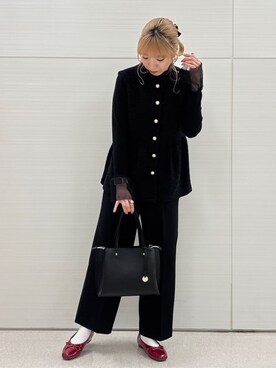 「DRESKIP（ドレスキップ）のカットツイードペプラムジレ（ベスト、ブラック系）」を使った、Juraさん（レディース・162cm）の冬コーディネート