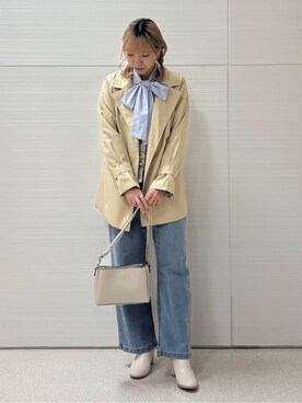 「DRESKIP（ドレスキップ）の【S-LL/防花粉/撥水】ミドル丈トレンチコート（トレンチコート、ベージュ系）」を使った、Juraさん（レディース・162cm）の冬コーディネート