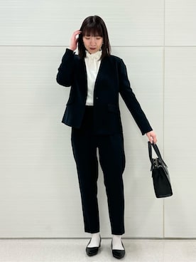「SHOO・LA・RUE（シューラルー）の◆【S-3L/洗える/通勤】ダブルクロス Vネックジャケット【CIRCRIC】（ノーカラージャケット、ブルー系）」を使った、Juraさん（レディース・162cm）の冬コーディネート