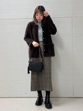 「SHOO・LA・RUE（シューラルー）の【セレモニー】2連ダイヤレーンロングネックレス（ネックレス、ゴールド系）」を使った、Juraさん（レディース・162cm）の冬コーディネート