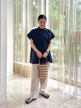 「BIRKENSTOCK（ビルケンシュトック）の【別注】＜BIRKENSTOCK＞GIZEH ビッグバックル サンダル（サンダル）」を使った、松尾（matsuo）さん（レディース・154cm）の夏コーディネート