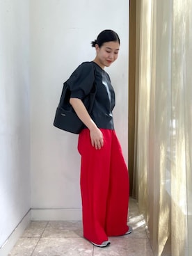 「アイテム（パンツ、レッド系）」を使った、松尾（matsuo）さん（レディース・154cm）の春コーディネート