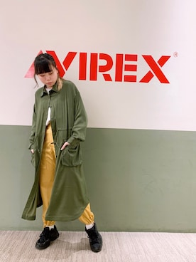 「サテンパンツ」｜「アイテム（シャツワンピース）」を使った、タロウさん（レディース・161cm）の冬コーディネート