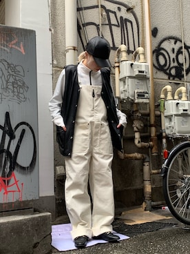 「schott（ショット）のアイテム（オールインワン・サロペット）」を使った、タロウさん（レディース・161cm）の冬コーディネート