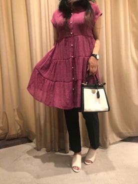 「アイテム（シャツ/ブラウス、ピンク系）」を使った、m.さん（レディース・153cm）の夏コーディネート