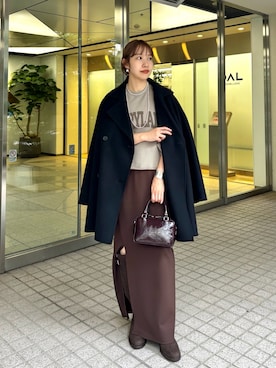 「アイテム（ノーカラーコート）」を使った、wg_togashiさん（レディース・157cm）の冬コーディネート