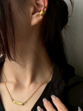 「CENE（セネ）の【CENE】セネ/プレートネックレス（ネックレス、ゴールド系）」を使った、CENE STOREさん（レディース・157cm）の夏コーディネート