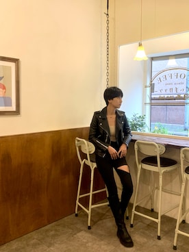 「ALLSAINTS（オールセインツ）のアイテム（ライダースジャケット）」を使った、Hsuanさん（レディース・160cm）の春コーディネート