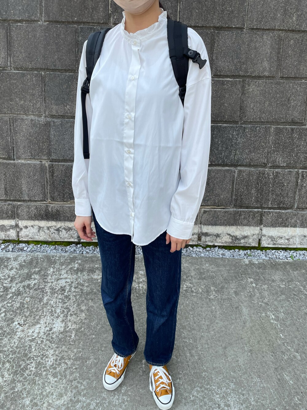 「オトナカジュアル、今日のコーデ、プチプラコーデ、春服、ootd、春服みてみて、パンツコーデ、SM2、ブラウス、デニム、スニーカー、GU、コンバース」｜「SM2のアイテム（シャツ/ブラウス、ホワイト系）」を使った、yukinoさん（レディース・160cm）の春コーディネートの1枚目の写真