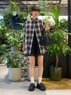 「JEANASIS（ジーナシス）のアソートチェックシャツLS/157636（シャツ/ブラウス）」を使った、mami222さん（レディース・164cm・30代）の夏コーディネート