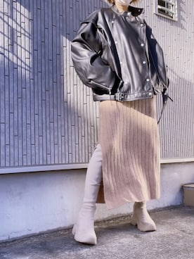 「AMERI」｜「アイテム（ライダースジャケット）」を使った、Yukiさん（レディース・161cm）の秋コーディネート