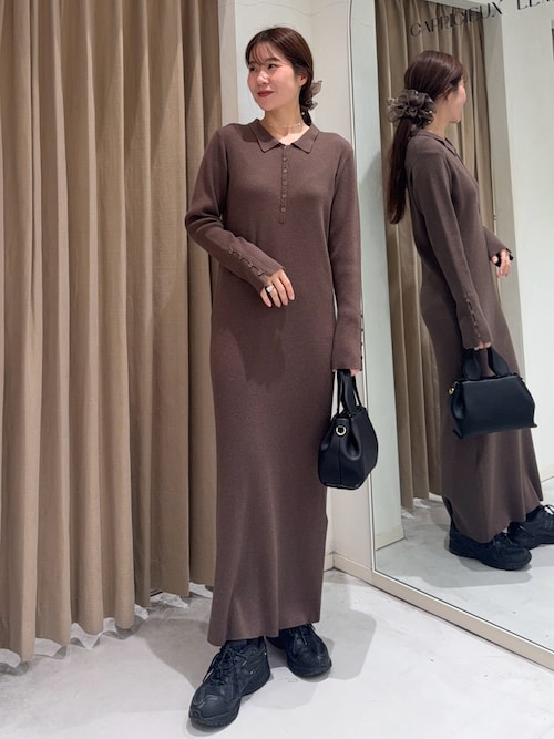 セール】【低身長サイズあり】襟ニットワンピース（ワンピース
