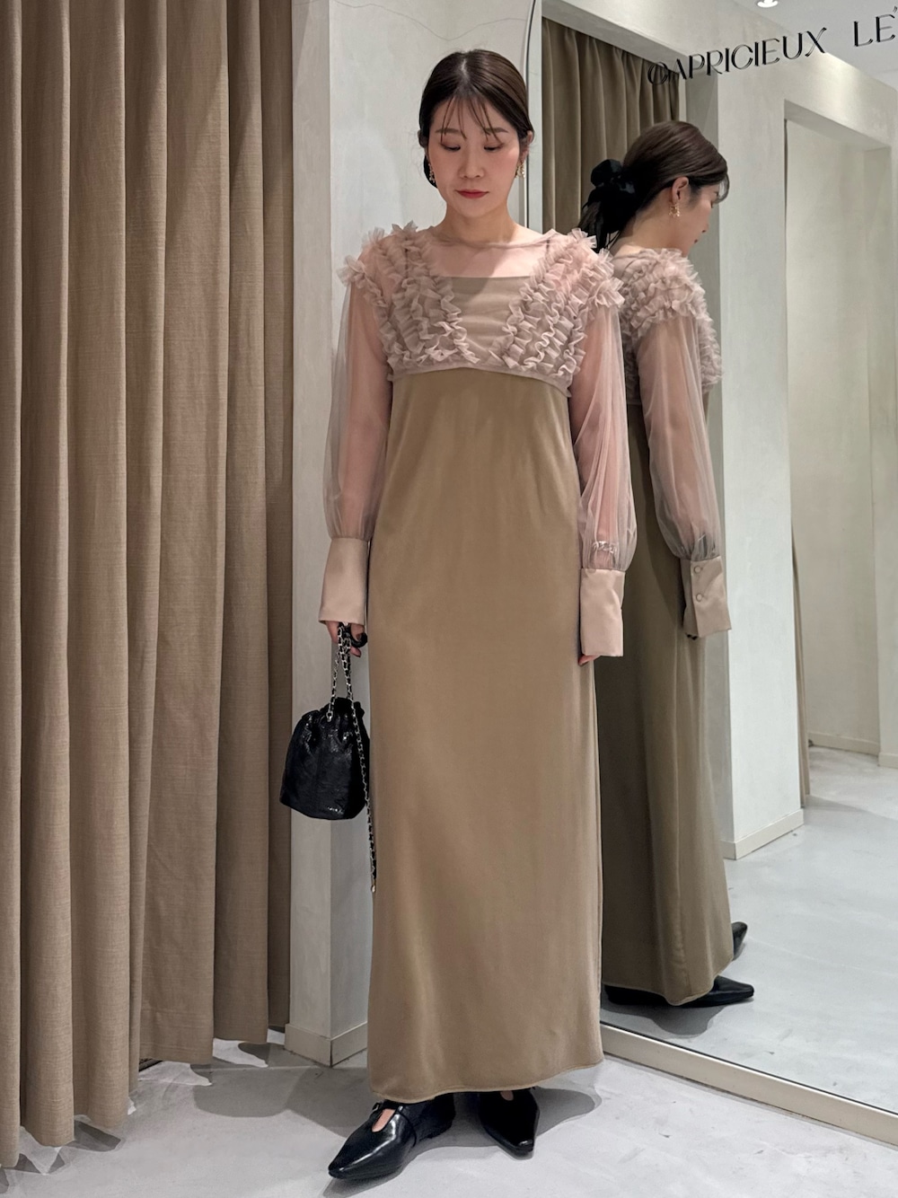 オケージョン】チュールフリルベロアワンピース