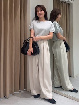 「CAPRICIEUX LE'MAGE（カプリシューレマージュ）のラウンド切替クロップT（Tシャツ/カットソー、グレー系）」を使った、mutsumi_lemageさん（レディース・164cm）の秋コーディネート