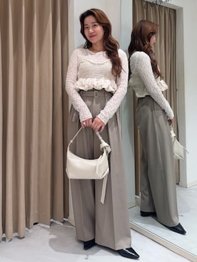 「CAPRICIEUX LE'MAGE（カプリシューレマージュ）の【前後2way】シルバードットレースロンT（Tシャツ/カットソー、ホワイト系）」を使った、mutsumi_lemageさん（レディース・164cm）の夏コーディネート