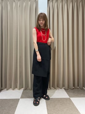 「ITEMS URBANRESEARCH（アイテムズ アーバンリサーチ）の『洗濯可』ワイドノースリーブニット（ニット/セーター、レッド系）」を使った、Na_427さん（レディース・156cm）の夏コーディネート