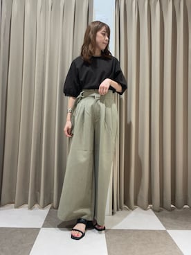 「ITEMS URBANRESEARCH（アイテムズ アーバンリサーチ）の袖デザインカットソー（Tシャツ/カットソー、ブラウン系）」を使った、Na_427さん（レディース・156cm）の夏コーディネート