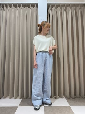 「ITEMS URBANRESEARCH（アイテムズ アーバンリサーチ）の『洗濯可』ビッグノースリーブニット（ニット/セーター、ホワイト系）」を使った、Na_427さん（レディース・156cm）の夏コーディネート