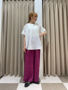 「ITEMS URBANRESEARCH（アイテムズ アーバンリサーチ）のピンタックレースブラウス（シャツ/ブラウス、ホワイト系）」を使った、Na_427さん（レディース・156cm）の夏コーディネート