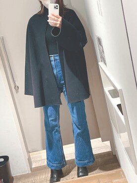 「Doux archives（ドゥアルシーヴ）のアイテム（ノーカラーコート）」を使った、re*さん（レディース・167cm）の冬コーディネート