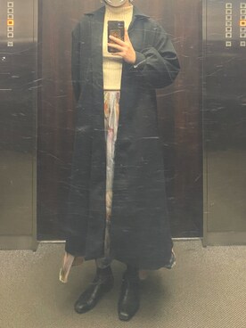 「リブニット」｜「アイテム（トレンチコート）」を使った、ぴよ美さん（レディース・168cm）の春コーディネート