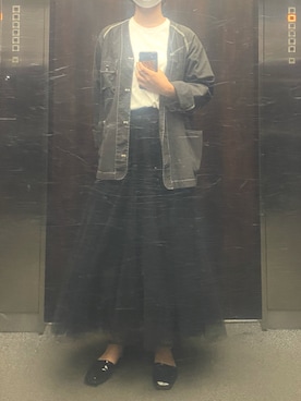 「fifth（フィフス）の[低身長サイズ有]チュールロングスカート（スカート）」を使った、ぴよ美さん（レディース・168cm）の夏コーディネート