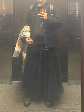 「fifth（フィフス）の[低身長サイズ有]チュールロングスカート（スカート）」を使った、ぴよ美さん（レディース・168cm）の冬コーディネート