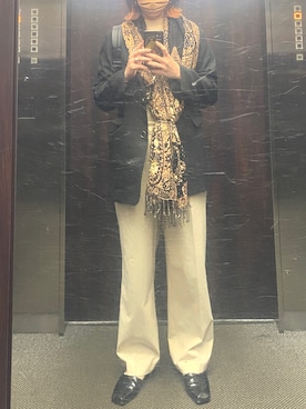 「スクエアトゥ」｜「アイテム（スラックス）」を使った、ぴよ美さん（レディース・168cm）の春コーディネート