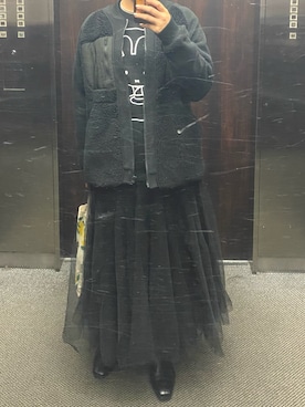 「fifth（フィフス）の[低身長サイズ有]チュールロングスカート（スカート）」を使った、ぴよ美さん（レディース・168cm）の秋コーディネート