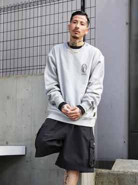 「Subciety（サブサエティ）のアイテム（スウェット）」を使った、Felipe Fumio Kikutaさん（メンズ・175cm）の冬コーディネート