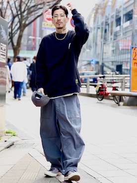 「Subciety（サブサエティ）のアイテム（スウェット）」を使った、Felipe Fumio Kikutaさん（メンズ・175cm）の春コーディネート