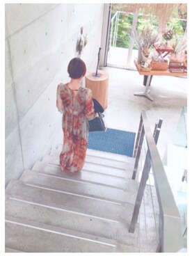 「EVRIS（エヴリス）のINKアーチフレアロングワンピース（ワンピース、ブラウン系）」を使った、루리(RURI)さん（レディース・148cm）の夏コーディネート