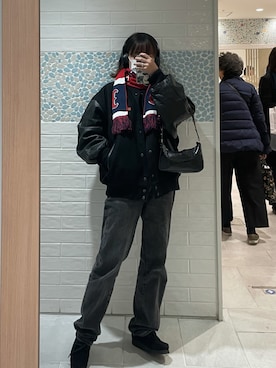「ヘッドホン」｜「アイテム（スタジャン）」を使った、🌐さん（レディース・165cm）の冬コーディネート