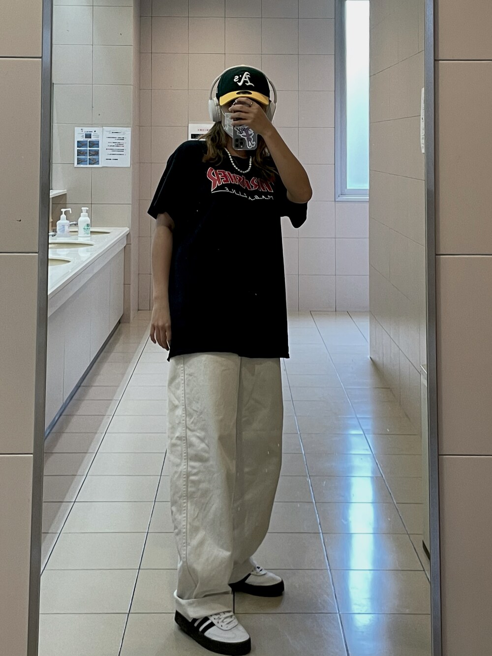 「夏コーデ、今日のコーデ、シンプル、ストリート、スケータースタイル、メンズライク、キャップ、ootd、パンツスタイル、オーバーサイズ」｜「NEW ERAのニューエラ キャップ オーセンティック LOW PROFILE 59FIFTY MLB オンフィールド NEW ERA LP（キャップ、グリーン系）」を使った、🌐さん（レディース・165cm）の夏コーディネートの1枚目の写真