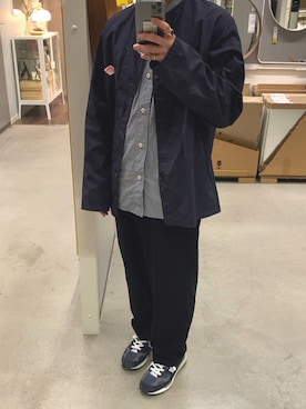 「チェックシャツ」｜「アイテム（ノーカラージャケット）」を使った、shoさん（メンズ・165cm）の秋コーディネート