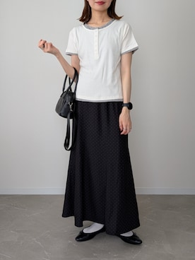 「tiptop（ティップトップ）の配色シアー×ヘンリーネックレイヤードT（Tシャツ/カットソー、ホワイト系）」を使った、HALさん（レディース・162cm）の春コーディネート