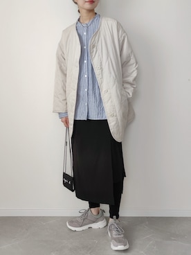 「ノーカラーシャツ」｜「アイテム（ノーカラージャケット）」を使った、HALさん（レディース・162cm）の冬コーディネート