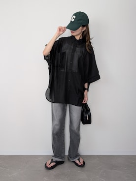 「アイテム（帽子、グリーン系）」を使った、HALさん（レディース・162cm）の夏コーディネート