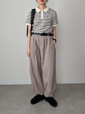 「feepur（フェピュール）のマルチボーダーポロTee（Tシャツ/カットソー、ホワイト系）」を使った、HALさん（レディース・162cm）の夏コーディネート