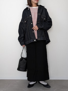 「巾着バッグ」｜「アイテム（デニムジャケット）」を使った、HALさん（レディース・162cm）の秋コーディネート