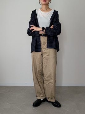 「UNIQLO（ユニクロ）のアイテム（シャツ/ブラウス、ブルー系）」を使った、HALさん（レディース・162cm）の秋コーディネート