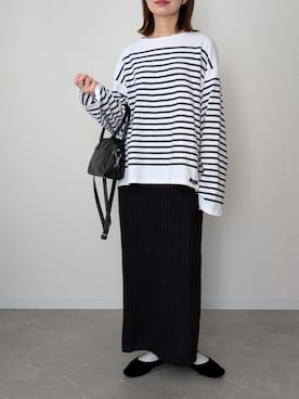 「natiamのbasque shirt（Tシャツ/カットソー、ブラック系）」を使った、HALさん（レディース・162cm）の春コーディネート