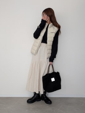 「アイテム（ダウンベスト）」を使った、HALさん（レディース・162cm）の秋コーディネート