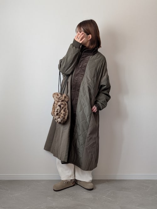 forksy.】異素材切り替えキルティングロングコート（その他アウター