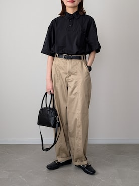 「THE CRAFT CREW PRODUCTS（ザクラフトクループロダクツ）の【EPIX AIRシリーズ】＜セットアップ対応＞ボックスシルエット ドローコード ポケット半袖ポロシャツ / 接触冷感・UVカット・クイックドライ【THE CRAFT CREW PRODUCTS】（ポロシャツ、ブラック系）」を使った、HALさん（レディース・162cm）の春コーディネート
