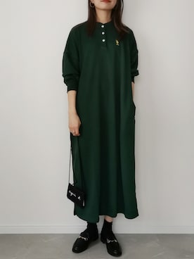 「ラガーシャツ」｜「アイテム（ワンピース/ドレス）」を使った、HALさん（レディース・162cm）の秋コーディネート