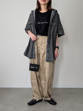 「reca（レカ）の半袖デニムシャツ（シャツ/ブラウス、ブラック系）」を使った、HALさん（レディース・162cm）の春コーディネート