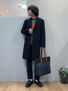 「アイテム（チェスターコート、ブルー系）」を使った、Uさん（メンズ・171cm）の秋コーディネート